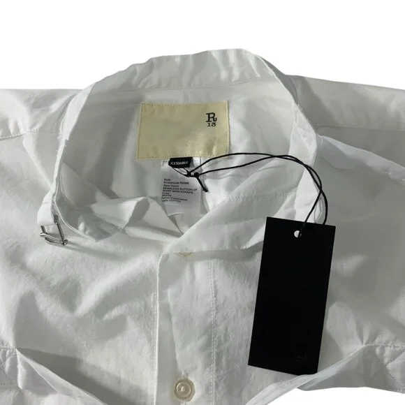 R13 Seamless Button-Up Shirt With Straps 2XS XXS White Long Sleeve Designer